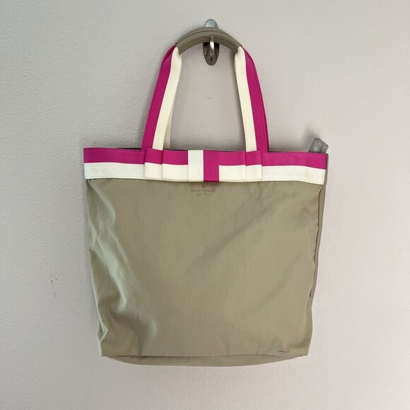 Kate Spade Barrow Street Bon Shopper Nylon Tote Purse Bag Medium Beige/Pink - Picture 1 of 12
